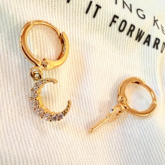 Half Moon & Engraved Key Earrings - Picture 9 of 13